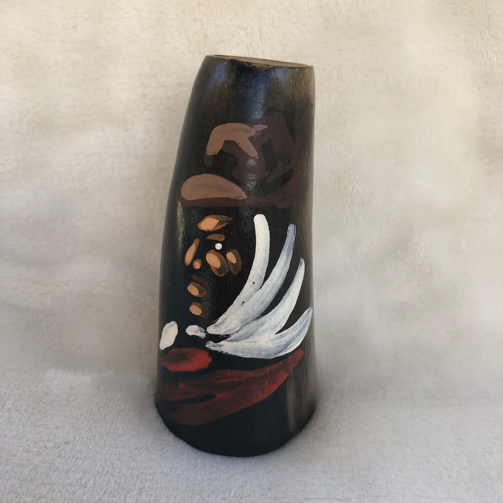 Hand Painted Steer Bull Cow Horn Cup - Mexican Indian - Picture 1 of 12